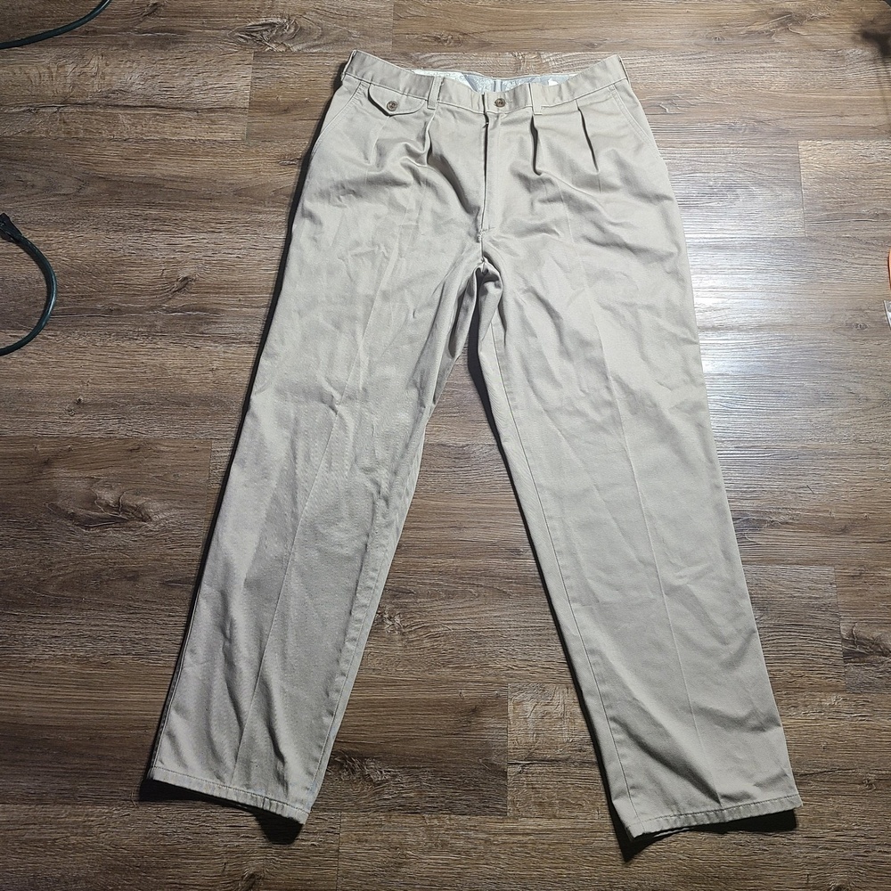 Men's Savane Dress Pants Slacks Khaki Tan Size 34 x 30‎ Pleated
